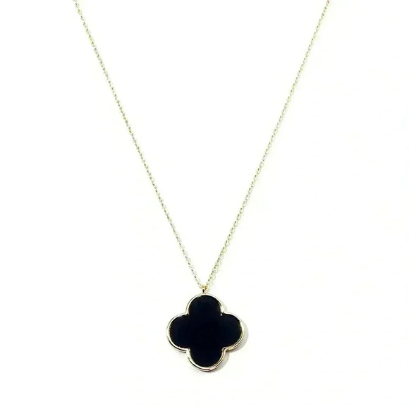 COPY - 14KT GP BLACK QUATREFOIL/CLOVER PENDANT NECKLACE.  ( NEW) - Picture 2 of 4